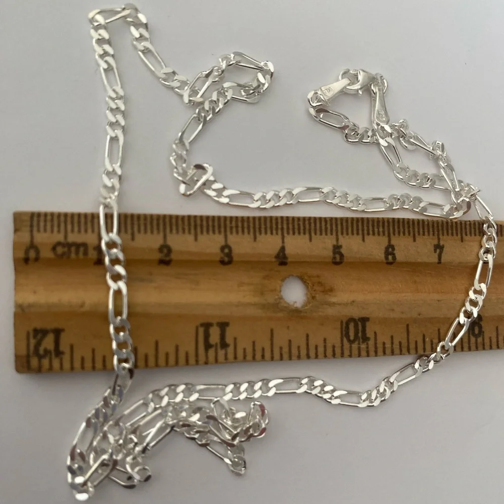 925 Silver 22.5” 3mm necklace 22.5 inch figaro chain Unisex